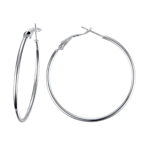 Large Hoop Earrings for Women 4 Pairs Stainless Steel Gold and Silver Hoop Earrings Set Lightweight Hypoallergenic Big Hoop Jewelry for Everyday Party and Gifts 40mm 70mm - color: Silver-60mm