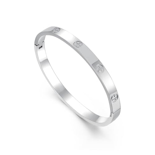 Friendship Love Bracelet for Women, 18K Gold Plated Titanium Steel Cuff - color: Silver, size: Cross 6.5''