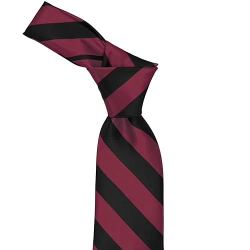 tiemart Men's Striped Tie Standard Length - color: Burgundy and Black