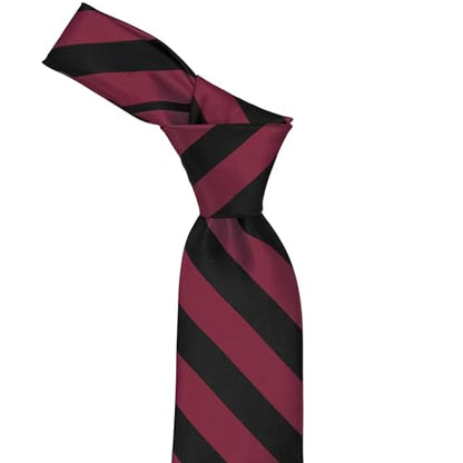tiemart Men's Striped Tie Standard Length - color: Burgundy and Black