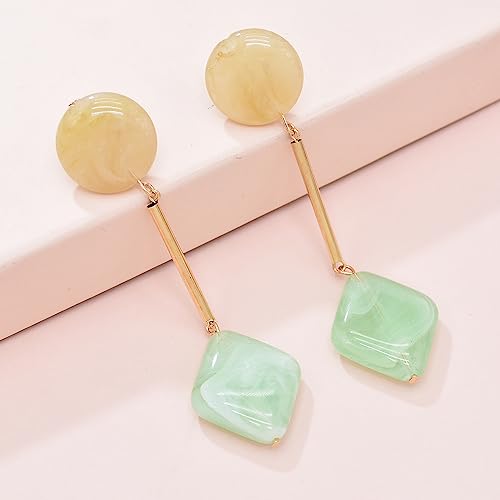 Acrylic Geometric Earrings Round Square Resin Earrings Lightweight Drop Earrings Resin Acetate Drop Dangle Hoop Earrings Long Tassel Fashion Jewelry Hollow Marble Design for Women - color: Green