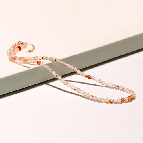 Simple 4mm Gemstones and Crystals Choker Necklace Unisex 16"-18" | Necklaces for Women Men, Adjustable, 40-45 cm Chain Length, Handmade, Spiritual Gemstones, Positive Energy, Daily Wear - style: Red Flower Agate