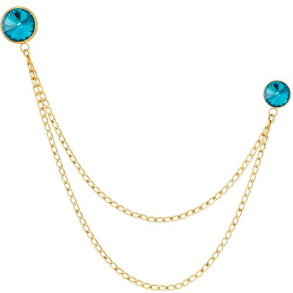 HAWSON Birthstone Brooch Pin for Men with Hanging Chain & Crystal, Mens Gold Tone Lapel Pin for Wedding/Birthday/Party Dress Suits Accessories - color: March Aquamarine