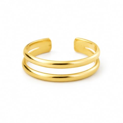 Gold Plated Toe Ring for Women, Adjustable Open Band, Handmade | Fits Toe, Knuckle or Pinky Ring | One Size Fits Most | Comfortable to Wear | Minimalist Style | Water Resistant - color: Double Band Plain
