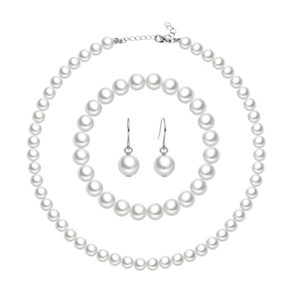 Classic Faux Pearl Necklace Bracelet Earrings Jewelry Set for Women Pearl Clip-on Stud Drop Dangle Earrings Jewelry Set Statement Bridesmaid Bride Birthday Wedding Accessory - color: Drop Earrings Set