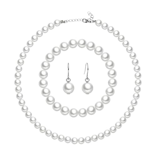 Classic Faux Pearl Necklace Bracelet Earrings Jewelry Set for Women Pearl Clip-on Stud Drop Dangle Earrings Jewelry Set Statement Bridesmaid Bride Birthday Wedding Accessory - color: Drop Earrings Set