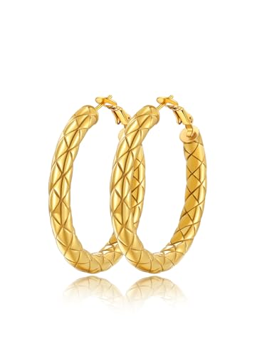 FindChic Chunky Hoop Earrings for Women, Silver/Black/14K Gold Plated Crossover Patterned Hollow Tube Rounded Loop Earrings, 30mm/40mm/60mm/80mm Hoops with Custom Name Options and Gift Box - color: c.Gold, size: 40MM