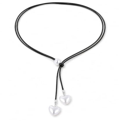 A Bohemian Style Heart Faux Pearl Leather Cord Necklace Y Drop Necklace Black Leather Wrap Choker Necklace Gothic Tie Up Necklace Chain Jewelry for Women