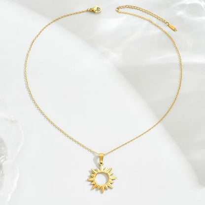 Gold Necklace for Women Dainty 18K Gold Plated | Sun Horn Crescent Moon Lucky Horse Shoe Pendant Necklace Waterproof Stainless Steel Trendy Jewelry, Gift Box Included - color: Sun-Gold