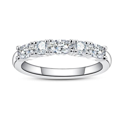 Cubic Zirconia Half Eternity Wedding Band Rings Round/Oval/Cushion Cut 5/6 Stones 5A Grade D Color CZ Stacking Band Engagement Promise Rings for Women - style: Raound & Oval
