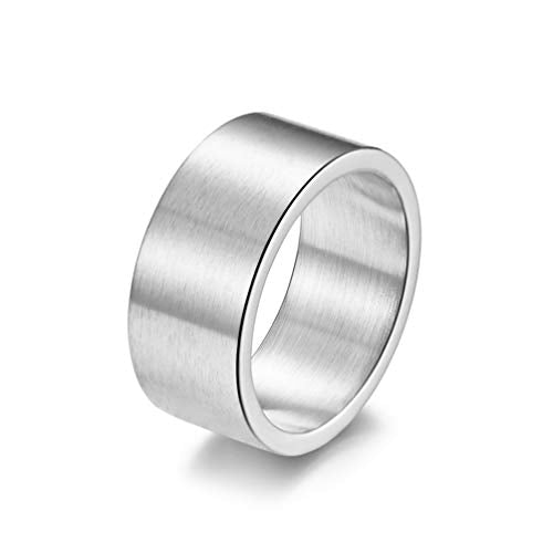 Men's 10mm Wide Ring Silver//Black/Retro Silver Stainless Steel Matte Brushed Classic Simple Plain Matte Engagement Wedding Band Ring for Men size 8-12 - color: silver color