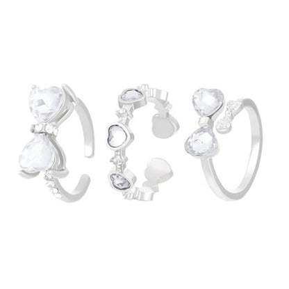 Pink Cubic Zirconia Cute Bowknot Finger Rings 925 Sterling Silver 14K Gold Plated Adjustable Rhinestone Butterfly Bowkont Open Rings Wedding Jewelry for Women（White） - color: white