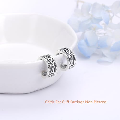 Birthday Gifts 925 Sterling Silver Ear Cuff Non Pierced Fake Cartilage Cuffs Huggie Earrings for Women Girls - Set of 2 - style: Oxidation Celtic