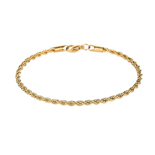 kelistom 18K Gold Silver Tone Rope Link Chain Bracelet for Women Men, 3mm 4mm Braided Rope Chain Bracelets, 7” 7.5” 8.3”, - size: 7.5", style: 4mm-gold