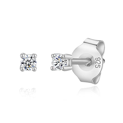 925 Sterling Silver 4 Prong Cubic Zirconia Stud Earrings for Women, Hypoallergenic, Sizes 2mm-6mm - color: Silver, size: 2mm
