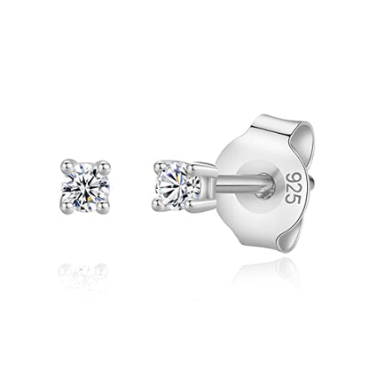 925 Sterling Silver 4 Prong Cubic Zirconia Stud Earrings for Women, Hypoallergenic, Sizes 2mm-6mm - color: Silver, size: 2mm