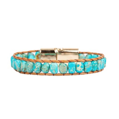 YGLINE Boho Handmade Natural Stone Wrap Bracelets Crystal Beads Bracelet Jewelry (jasper-blue)