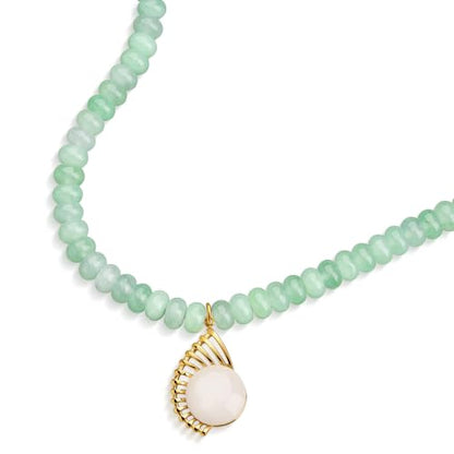 SAMYA Gemstone Beaded Necklace for Women | Ocean Charm Necklace with 8x4mm Natural Dyed Jade Beads, Adjustable 16"+2" Beach Necklace for Women - color: Green jade