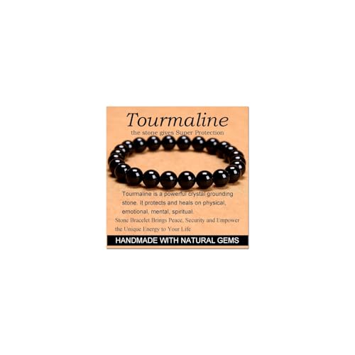 Carnelian Bracelet - Stone of Luck,Stretch Natural Stone Crystal Beads Jewelry Gifts for Women Men Unisex - color: Black Tourmaline-Super Protection, size: 8mm