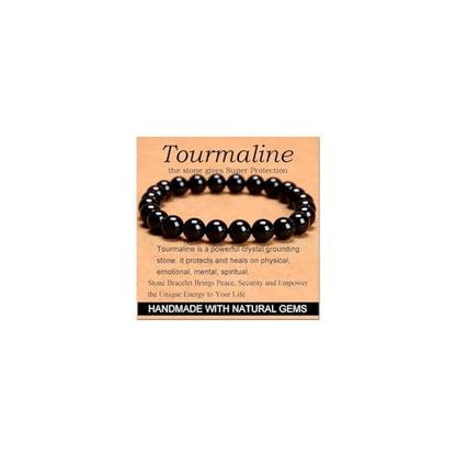 Carnelian Bracelet - Stone of Luck,Stretch Natural Stone Crystal Beads Jewelry Gifts for Women Men Unisex - color: Black Tourmaline-Super Protection, size: 8mm