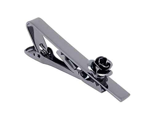 Unique Rose Flower Cufflinks and Tie Clip Set for Men Regular Necktie | Silver/Golden/Black Men's Tie Pin and Cuff Links for Wedding Party Daily Office Formal Casual Business Tuxedo Dress Accessory - style: Gunmetal Cufflinks Tie Pin Set