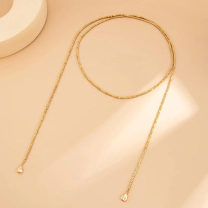 FUTIMELY Gold Long Body Chain Tassel Pendant Necklace for Women,Shiny Metallic Cube Beaded Adjustable Y Drop Lariat Necklace Minimalist Textured Jewelry - color: Golden