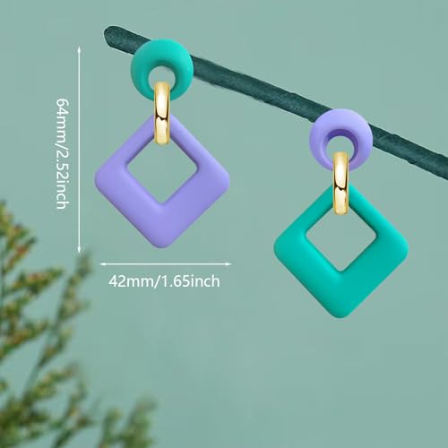 70s 80s Vintage Resin Neon Square Dangle Drop Earrings Simplicity Acrylic Hollow Round Circle Geometry Stud Earrings for Women - style: Blue Purple