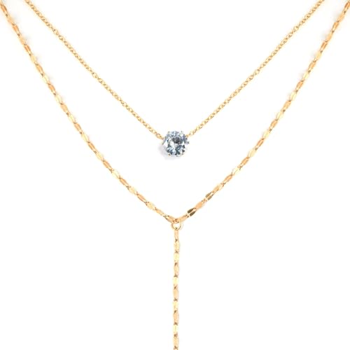 Necklace for Women, Dainty Long 14K Gold Y-Shaped Necklace Jewelry Trendy Beaded Layered Chain Drop Necklaces Jewelry Women Gifts - style: Flash Diamond-23