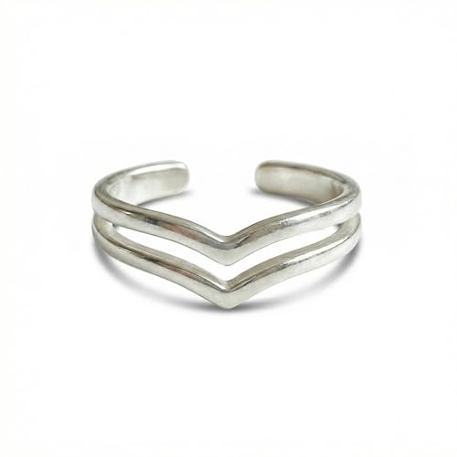 Sterling Silver Toe Ring, Adjustable Open Band, Handmade | Fits Toe, Knuckle or Pinky Ring | One Size Fits Most | Comfortable to Wear | Minimalist Style | Water Resistant - style: Double V Band