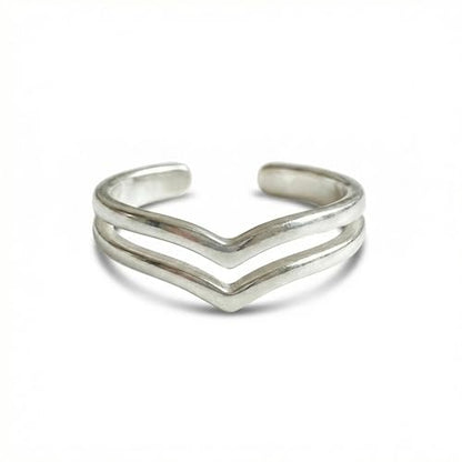 Sterling Silver Toe Ring, Adjustable Open Band, Handmade | Fits Toe, Knuckle or Pinky Ring | One Size Fits Most | Comfortable to Wear | Minimalist Style | Water Resistant - style: Double V Band