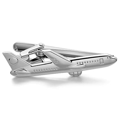 HAWSON 2 inch Tie Clip for Men-Novelty Sport Necktie Bar Clip,Tie Pin,Special Interesting Gift for Men - style: Silver Airplane