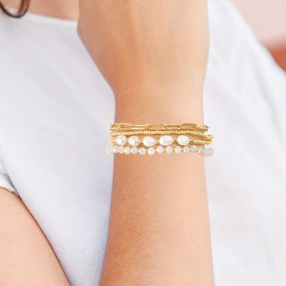 Dainty Gold Plated Pearl Crystal Beaded Bracelets Set for Women 14K Gold Plated Bead Pearl Beads Bracelet Stackable Paperclip Link Chain Bracelets Gold Plated Bracelets for Women Trendy Jewelry - color: Style2
