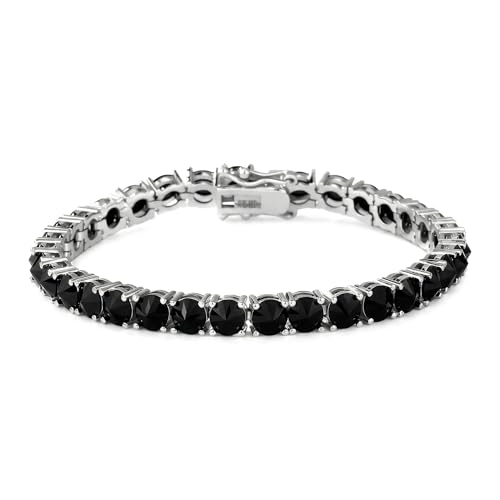 TOPGRILLZ Tennis Bracelets for Women Men, 1 Row 5 mm Cubic Zirconia Bracelet, Iced out Reverse-Set Stone, Box Clasp Anniversary Fashion Jewelry 7-8 Inches - color: Silver Black