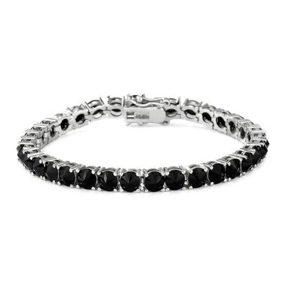 TOPGRILLZ Tennis Bracelets for Women Men, 1 Row 5 mm Cubic Zirconia Bracelet, Iced out Reverse-Set Stone, Box Clasp Anniversary Fashion Jewelry 7-8 Inches - color: Silver Black