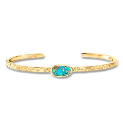Ross-Simons Turquoise Hammered Cuff Bracelet in 18kt Gold Over Sterling
