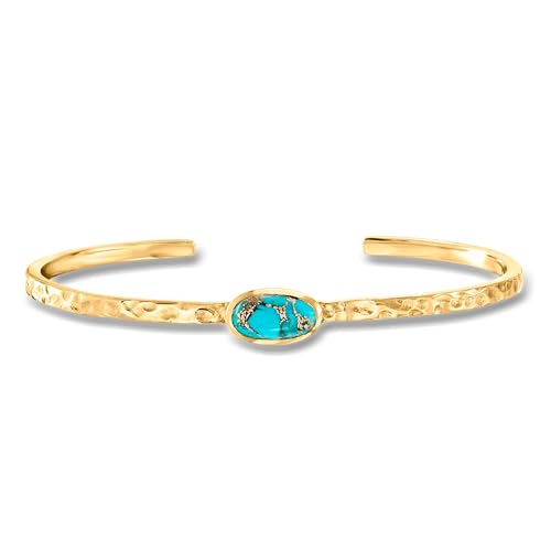 Ross-Simons Turquoise Hammered Cuff Bracelet in 18kt Gold Over Sterling