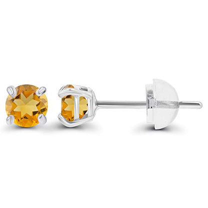 Solid 14K Gold 3mm Round Prong Set Hypoallergenic Genuine Petite Birthstone Stud Earrings - color: Citrine