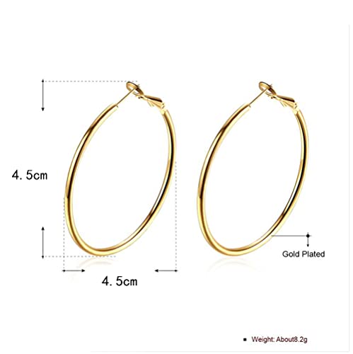 Gold Hoop Earrings,18K Gold Plated Rounded Hoops Earrings for Women - color: Gold-Rounded-1.8"