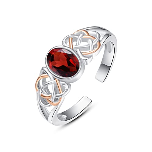 PRAYMOS 925 Sterling Silver Ring Birthstone Ring Turquoise Moss White Opal Ring for Women Celtic Knot Open Adjustable Thrumb Ring - color: Red Ruby