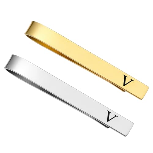 GWD Stainless Steel Tie Clips for Men Personalized Initial Tie Clip Classic Tie Bar Set - color: V