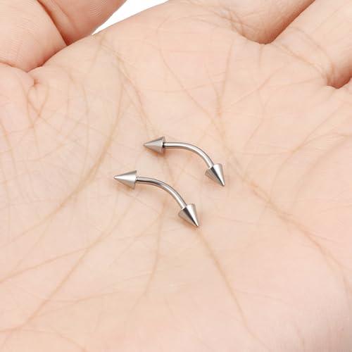 16g/18g/20g Titanium Internally Threaded Eyebrow Piercing Jewelry Vertical Labret Lip Jewelry Curved Barbell Tiny Eyebrow Ring Rook Earring Small Belly Button Ring for Women Men - color: spike,18g,bar:8mm