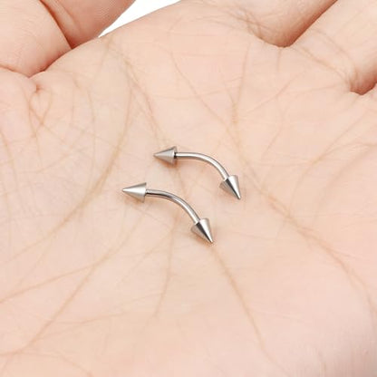 16g/18g/20g Titanium Internally Threaded Eyebrow Piercing Jewelry Vertical Labret Lip Jewelry Curved Barbell Tiny Eyebrow Ring Rook Earring Small Belly Button Ring for Women Men - color: spike,18g,bar:8mm