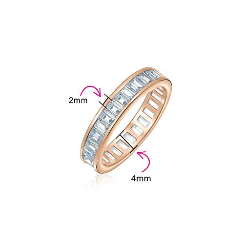Bling Jewelry AAA Cubic Zirconia Channel Set Rectangle Emerald Cut Baguette CZ Eternity Ring Anniversary Wedding Band 14K Yellow Gold Plated .925 Sterling Silver 4MM Stackable Rings - color: Rose