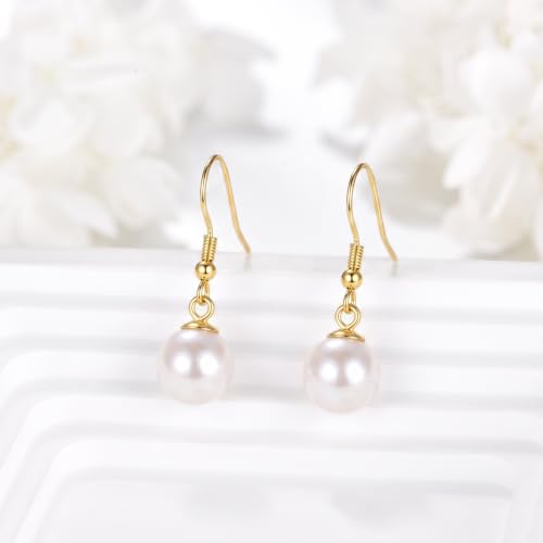 925 Sterling Silver Black Pearl Dangle Earrings Pearls Drop Jewelry Birthday Gifts for Women - color: White Pearl-Gold