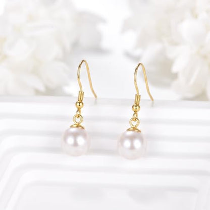 925 Sterling Silver Black Pearl Dangle Earrings Pearls Drop Jewelry Birthday Gifts for Women - color: White Pearl-Gold