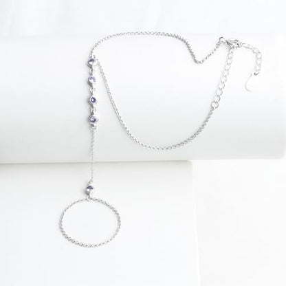 Kakikaki 925 Sterling Silver Finger Ring Bracelet Hand Chain for Women | Slave Bracelets 7" to 9" Adjustable - color: Silver, style: 5 Amethyst