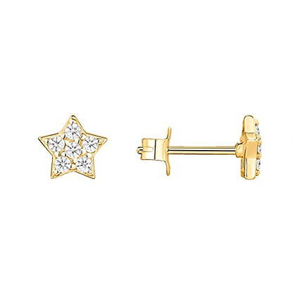 PAVOI 14K Gold Plated Dainty Stud Earrings for Women, CZ Earring Piercing | Hypoallergenic Earrings with 925 Sterling Silver Posts, Bolt, Moon, Star & Flower Celestial Studs with Cubic Zirconia - style: Star