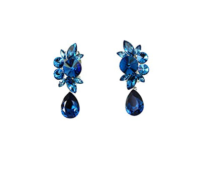 Faship Statement Dangling Floral Clip On Earrings For Women - color: Navy Blue