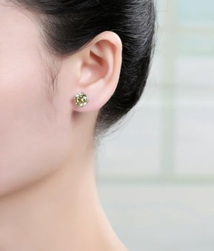 Adabele Authentic Sterling Silver Birthstone Stud Earrings 6mm 8mm Cubic Zirconia Imitation Diamond Gemstone Hypoallergenic Nickel Free Tarnish Resistant Women Fine Jewelry - color: August, size: 8mm/2 Carat/Large