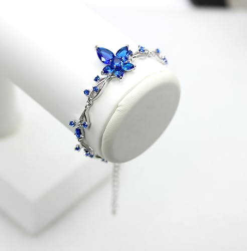 Faship Gorgeous CZ Crystal Floral Necklace Earrings Set - color: Blue / Matching Bracelet